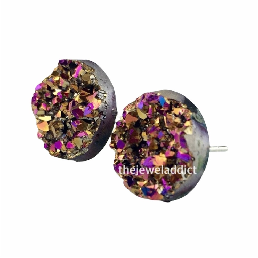3 for 15🎀faux Druzy copper rainbow studs - Picture 2 of 7